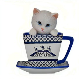 The Hamilton Collection Poised Purr-Fection Collection Issue #3: Overflowing with Peace Blue Willow Teacup Sculpture Inspired by Timeless Chinese Love Legend 3.5-inches