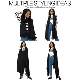 likemary Womens Shawl Wrap Merino Travel Blanket Scarf - Oversize Winter Pashmina - 100% Pure Wool Ethical Gift Kasa Handwoven, Black, 100 X 200cm