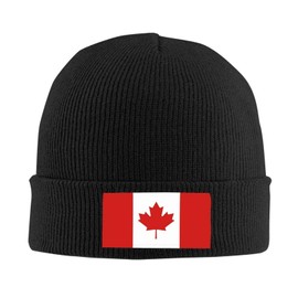 Cute Canada Flag Knit Hat Soft Classic Stretchy Ski Beanie Cap Winter Canadian Warm Hats for Women Men Black