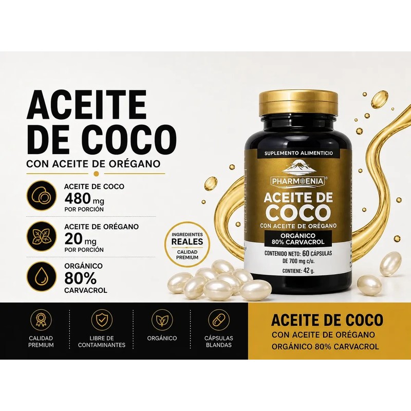 Capsulas De Aceite De Coco Con Aceite De Oregano 60