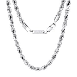 VEXXS Rope Chain, 18K Real Gold Plated Rope Necklace Gold Chain, Durable No Color Fading 3mm 5mm Miami Cuban Link Chain Men’s Necklace