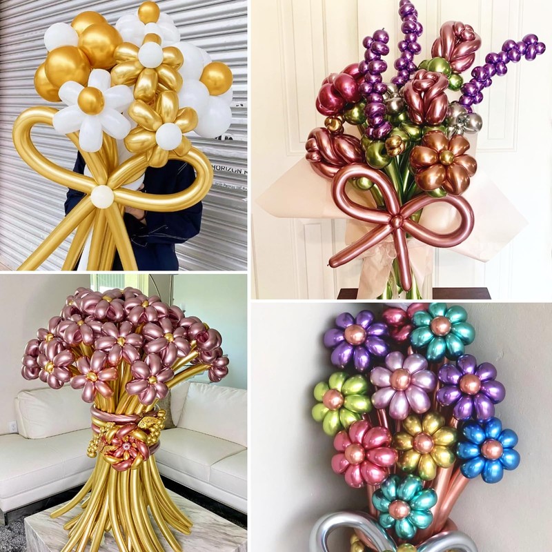 Metallic 260 Gold Long Balloons Chrome 100 Pack Twisting Animal