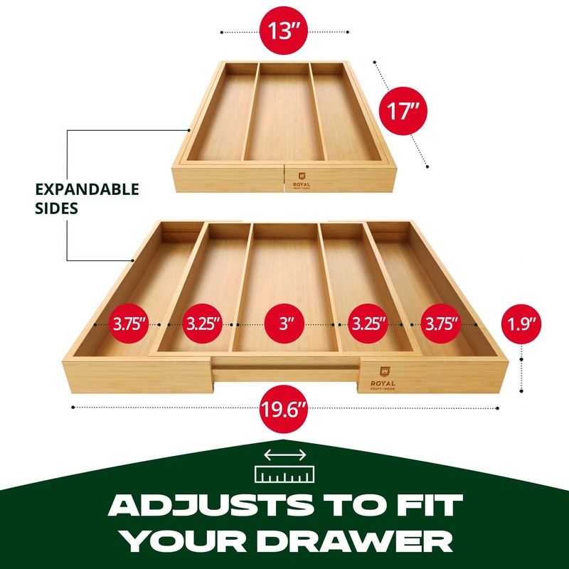 ROYAL CRAFT WOOD Bamboo Kitchen Drawer Organizer - Utensil Drawer