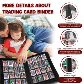 16 Pocket Card Binder, HYMENEX 1000+ Premium Zip Trading Card Binder Side-Loading Slots Card Album Holder for Sports Game Trading Card Protective Organize