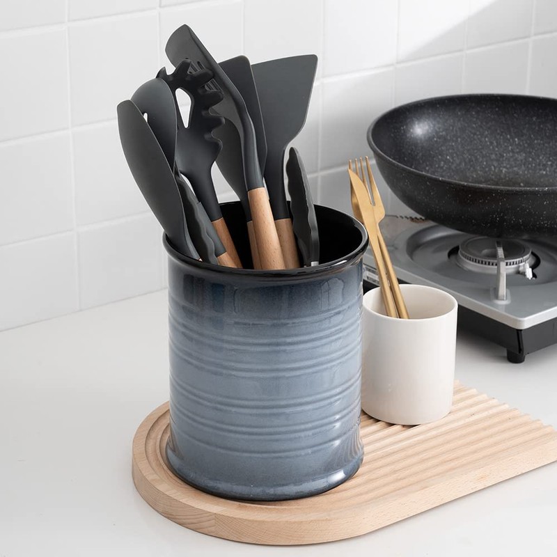 Nihow Kitchen Utensil Holder: 7.2 Inch Extra Large Ceramic Utensil