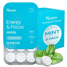 Neuro Energy & Focus Mints - Sugar Free Breath Mints with 40mg Natural Caffeine, B Vitamins & L-Theanine - Vegan Brain Supplement for Exercise, Study & Daily Focus - Peppermint, 72 ct