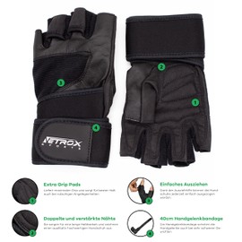 Netrox Sports® - Workout Gloves with Wrist Support for Bodybuilding, Weightlifting, Strength Training & Fitness - Fitness Gloves with Wrist Protection for Men & Women (Black, L)