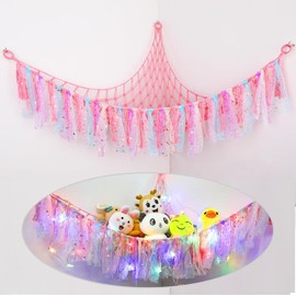 IMIKOKO ぬいぐるみ ネットまたはハンモック、おもちゃハンモック吊り詰め詰められた保管、LEDライト付き、子供の寝室用