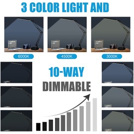 TROPICALTREE LED Desk Lamp with Clamp and Round Base,Eye Caring Table Lamp with Swing Arm,3 Color Modes 10 Brightness Levels,Memory Function, Desk Light for Home Office with USB Adapter Black-14W