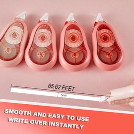 Jovanssen White Correction Tape, 5 Pack, 65.62 Feet Correction Tape for School and Office, School & Office Supplies, (Pink)