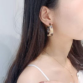 Leopard C-Shaped Acrylic Earrings. Bohemian Geometry Resin Hoop Earring Tortoise Shell Stud Earrings for Women Statement Earring (khaki)