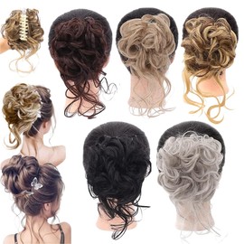 UNIVERSOENLÍNEA.COM | Extencion Moño Pinza Cabello Postizo Chongo Clip Moño de Pelo Ondulado Rizado Desordenado Accesorio Cabello Peinado Pelo Sintético (Rubio Claro)