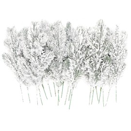 24Pcs Snowy Artificial Pine Needles Branches Twigs 10.6" Fake Frosted Pine Picks Greenery Stems Christmas Pine Tree Picks Winter Fir Pine Sprays Sprigs for Crafts Wreaths Garlands Holiday Decor