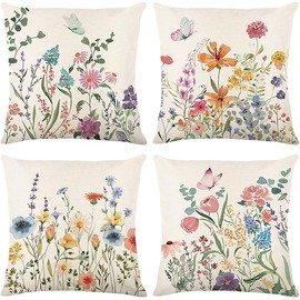 ONFAON Spring Decorations for Home - Spring Pillow Covers 18x18, Outdoor Pillow Covers Springtime Farmhouse Throw Pillow Cover Garden Linen Cushion Case for Home Decor