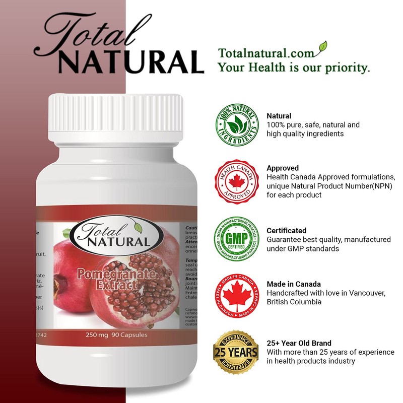 Pomegranate Extract 250mg 90c [1 bottle] by Total Natural, Kidney