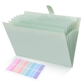 SKYDUE Expanding File Folder, Accordion File Organizer with 8 Pocket & Inner Card Pocket, Expandable Document Paper Receipt Holder for School Office Hospital, Letter/A4 Size Light Green
