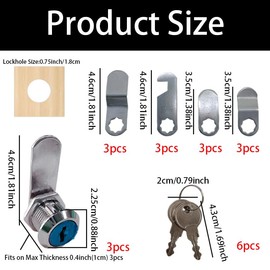 3 PCS Mailbox Locks – Security Cam & Lever Locks with 12 Interchangeable Plates for Mailboxes, Cupboard Doors