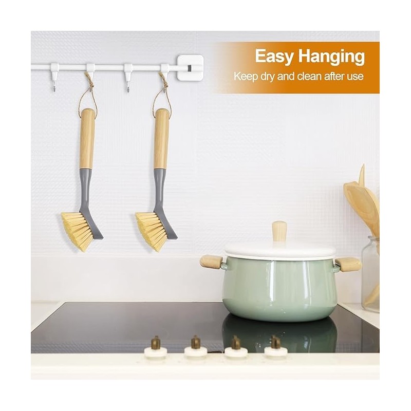 SOVYOULIVE 2 Pack Kitchen Dish Brushes with Bamboo Handle and