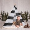 nic-473109 White Black Striped Kid Teepee Portable Canvas Tent Foldable