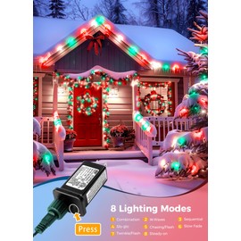 C9 LED Christmas Lights Outdoor, 81 Feet 100 LED String Lights with Timer & 8 Light Mode, Waterproof Connectable Christmas Tree Lights for Outside Indoor Roofline Patio Decor, Red, Green & Pure White