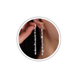 Aneneiceera Vintage Crystal Chandeliers Dangle Earrings Gold Rhinestone Earrings Long Cz Crystal Drop Earrings Shine Wedding Chandeliers Earrings Jewelry for Women (Gold)