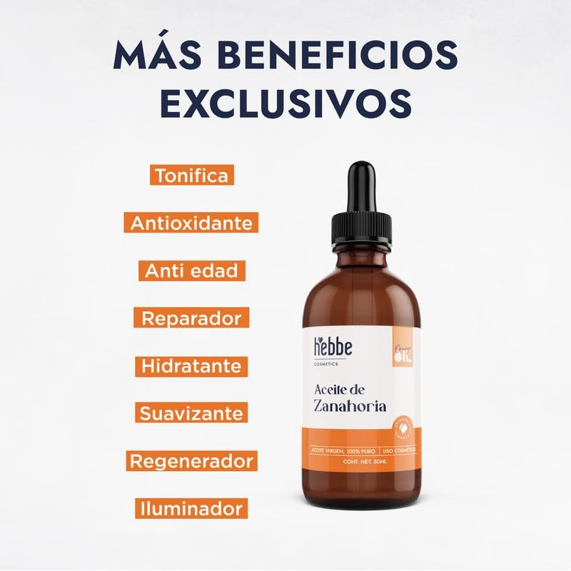 Hebbe - Aceite de Zanahoria 100% Puro, Hidratante y Reafirmante