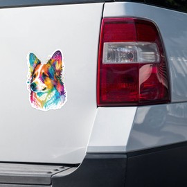 Colorful Corgi Dog Head Bumper Sticker | Car Decor, Laptop Computer, Water Bottle, Wall, Window Waterproof Vinyl Decal | Size - 3'' Longer Side |