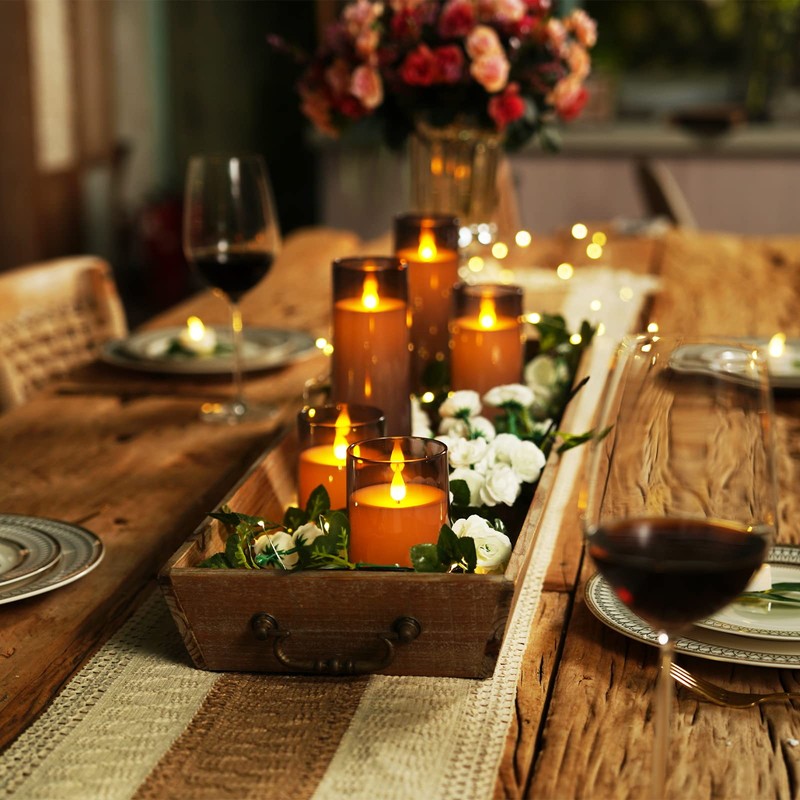 Homemory Gray Flickering Flameless Candles, Battery Operated Acrylic LED Pillar