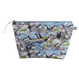 bettina bruder - Toiletry Bag Puffin Puffin Birds Polka Dots Grey White Blue Colourful - Makeup Bag - 35 cm x 20 cm x 10 cm, grey / blue, Toiletry bag