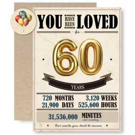 MOSSSH 60th Retro Birthday Greeting Cards, Golden 60 Birthday Card, Envelope and Sticker