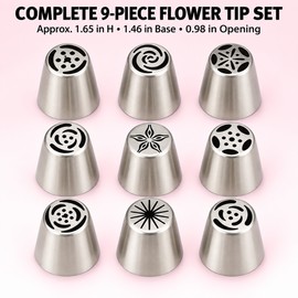 Russian Piping Tips for Cake Decorating – 9-Piece Flower Nozzle Set for Cakes, Cupcakes & Pastry Decoration