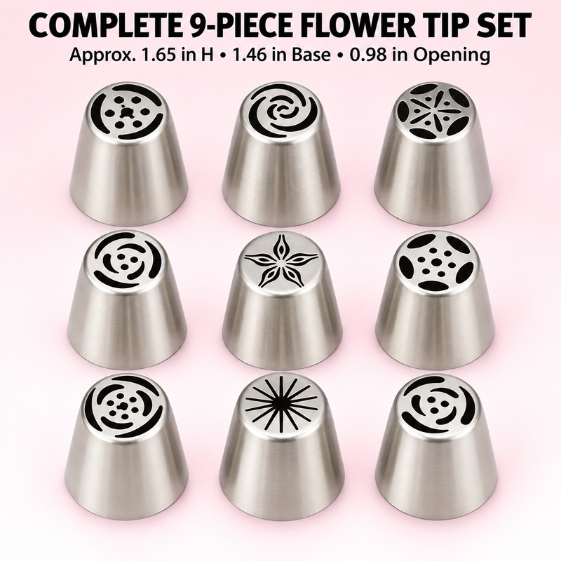 Russian Piping Tips for Cake Decorating – 9-Piece Flower Nozzle