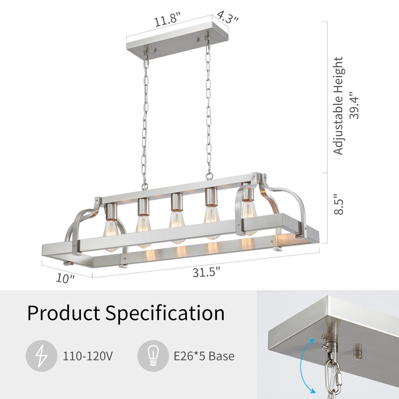 WUZUPS 5-Light Metal Pot Hanging Rack Chandelier Linear Pendant Ceiling