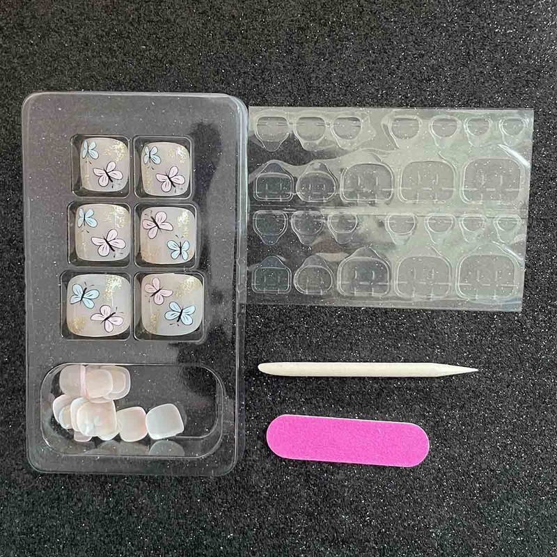 Wedity Pack of 24 False Nails Square Butterfly Line Crystal