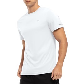 YSENTO Mens Rash Guards UV Swim Tops Rash Vest Quick Dry UPF 50+ Short Sleeve Running Sports Gym Tops(White,L)