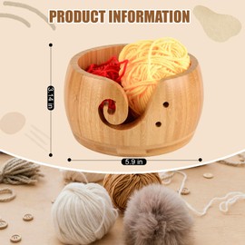 Wooden Yarn Bowl,Crochet Bowl with Lid,Knitting Yarn Bowls with Holes, Yarn Storage Bowl Handmade Craft for DIY Knitting Crocheting (Yellow with lid)