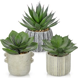 Briful 3 Pack Faux Succulent Plants in Vintage Cement Pots – Artificial Aloe Succulent Decor with Realistic Leaves and Pebble Base – Rustic Mini Plant Set for Home Office Bathroom Bookshelf