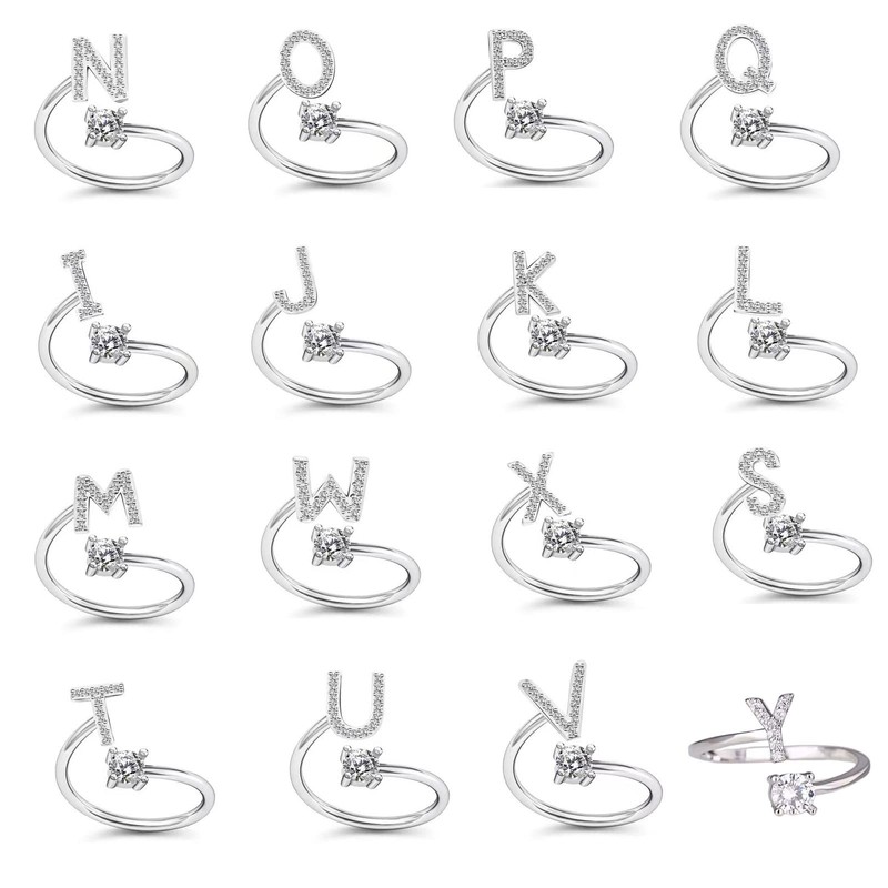 ZZ ZINFANDEL Boho Initial Sliver Rings for Woman,A-Z Statement Dainty