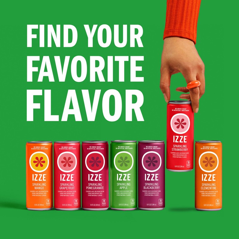 IZZE Sparkling Water Juice Beverage Blend, Apple, No Sugar Added,