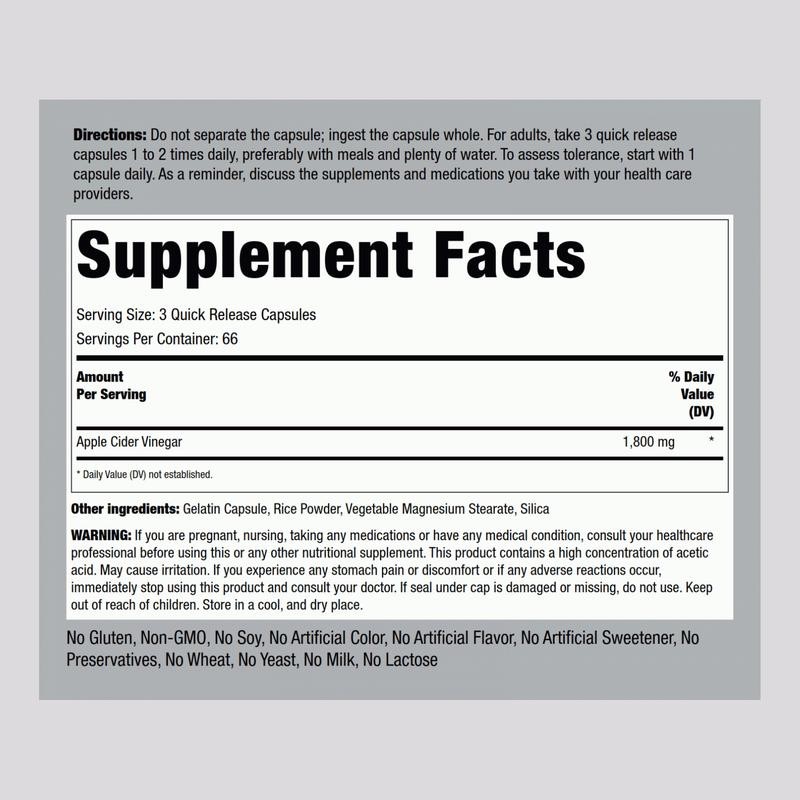 Piping Rock Apple Cider Vinegar 1800mg – Mega Potency, 200