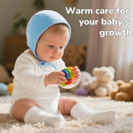 JANGANNSA Newborn Baby Hospital Hat Infant Set Head Cap Lovely Ears Belt Beanie 0-6Months (Blue+Gray+White,0-6Months)