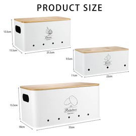 CyanCloud 3 Pack Potato Storage, Metal Onion and Potato Storage Bins with Bamboo Top for Pantry Organizers and Storage, Vegetable Storage Tins for Fruit, Produce, Potato and Onion Storage Bins