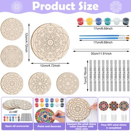 Silipull 24 Sets Mandala Wind Chimes Craft for Kids Color Your Own Mandalas Windchime DIY Unfinished Wood Hanging Ornaments Mandalas Coloring Wind Chime for Kids Gifts School Home and Party Supplies