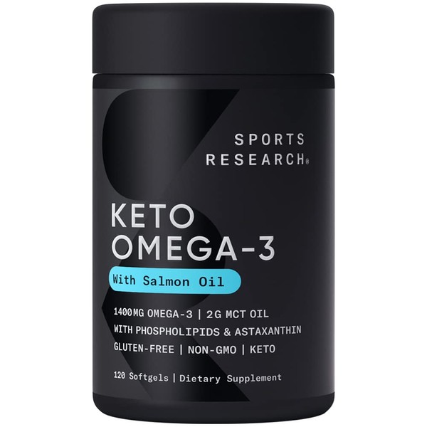 Sports Research Keto Omega Fish Oil with Wild Sockeye Salmon, Antarctic Krill Oil, Astaxanthin & Coconut MCT Oil - 1200mg of EPA & DHA per Serving | Keto Certified & Non-GMO Verified (120 Softgels)