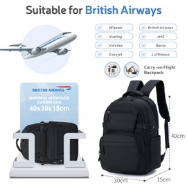 YOODI British Airways 40 x 30 x 15 cm Hand Luggage Backpack Waterproof Travel Backpack Hand Luggage Aeroplane School Backpack Laptop Backpack 14 Inch Carry On Luggage Cabin Bag for Men and Women, gray