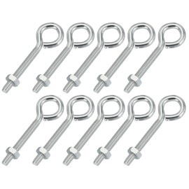 PATIKIL M4x30mm Eye Bolts, 10 Pcs Carbon Steel Threaded Eyebolt Eye Hooks Screws with Nut for Hanging or Securing Cables Silver