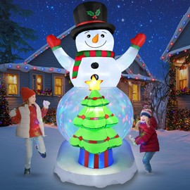 8FT Christmas Inflatables Snowman Outdoor Decorations with Christmas Tree Built-in Colorful Rotating LED Lights Christmas Blow Ups Decorations for Yard Garden Lawn Xmas Holiday Decor