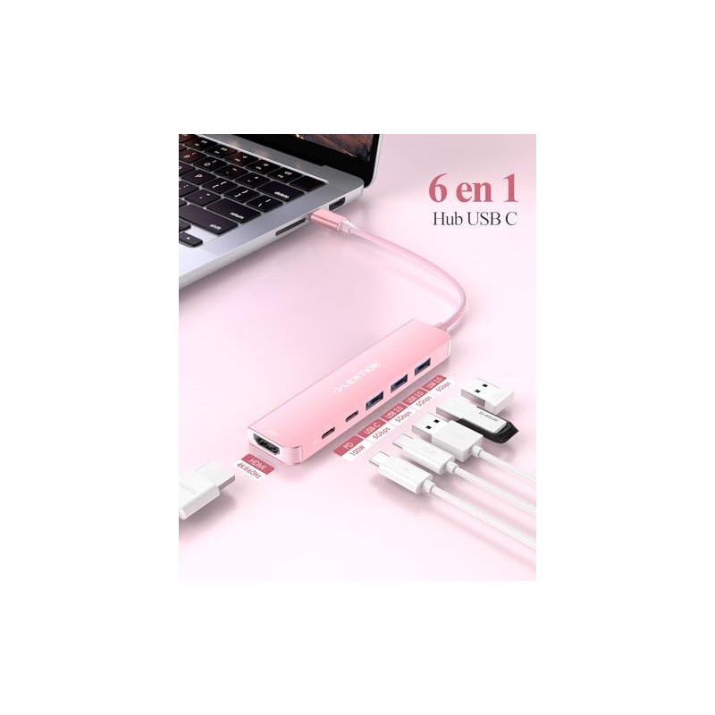 LENTION 6 en 1 Adaptador USB C a HDMI 4K60Hz,