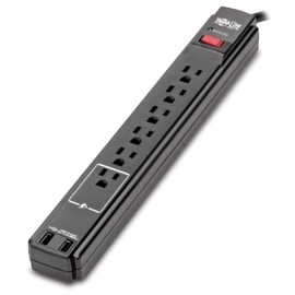 Tripp Lite 6 Outlet Surge Protector Power Strip 6ft Cord 990 Joules Dual USB Charging & INSURANCE (TLP606USBB) Black