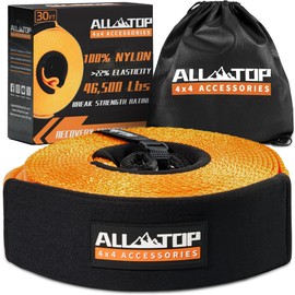 ALL-TOP Recovery Snatch Strap, 4in x 30ft - 46500Lbs, Extreme Duty 100% Nylon Kinetic Towing Recovery Strap with 22% Elongation & Reinforced Loops